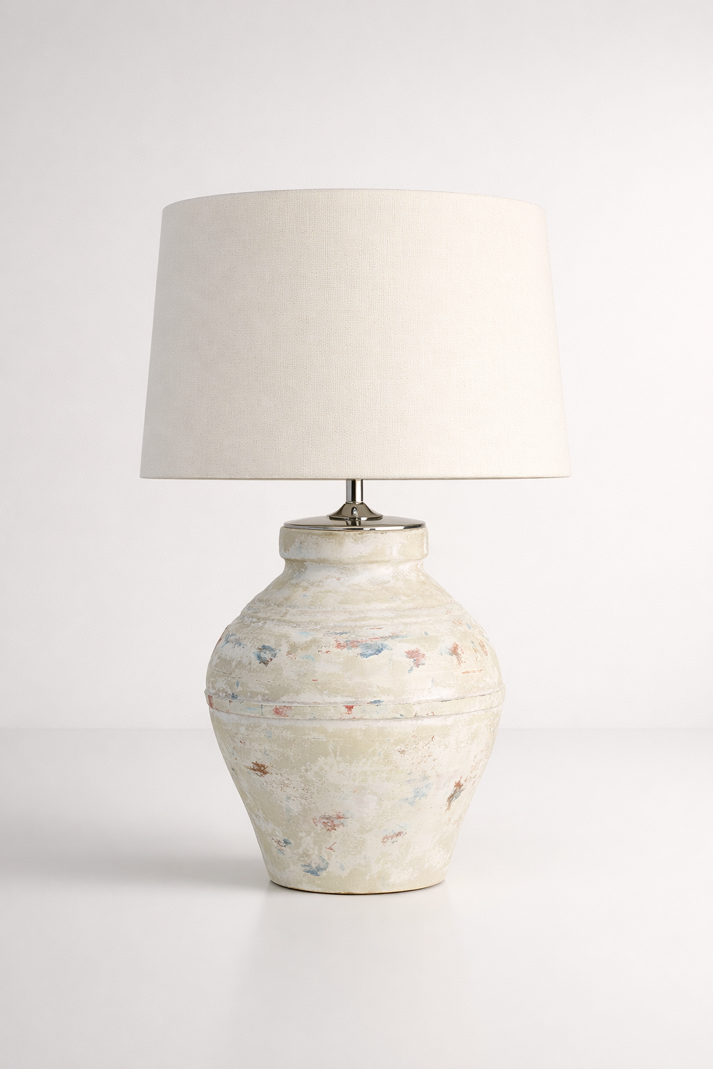 Distressed Natural Lamp Base Off White Shade