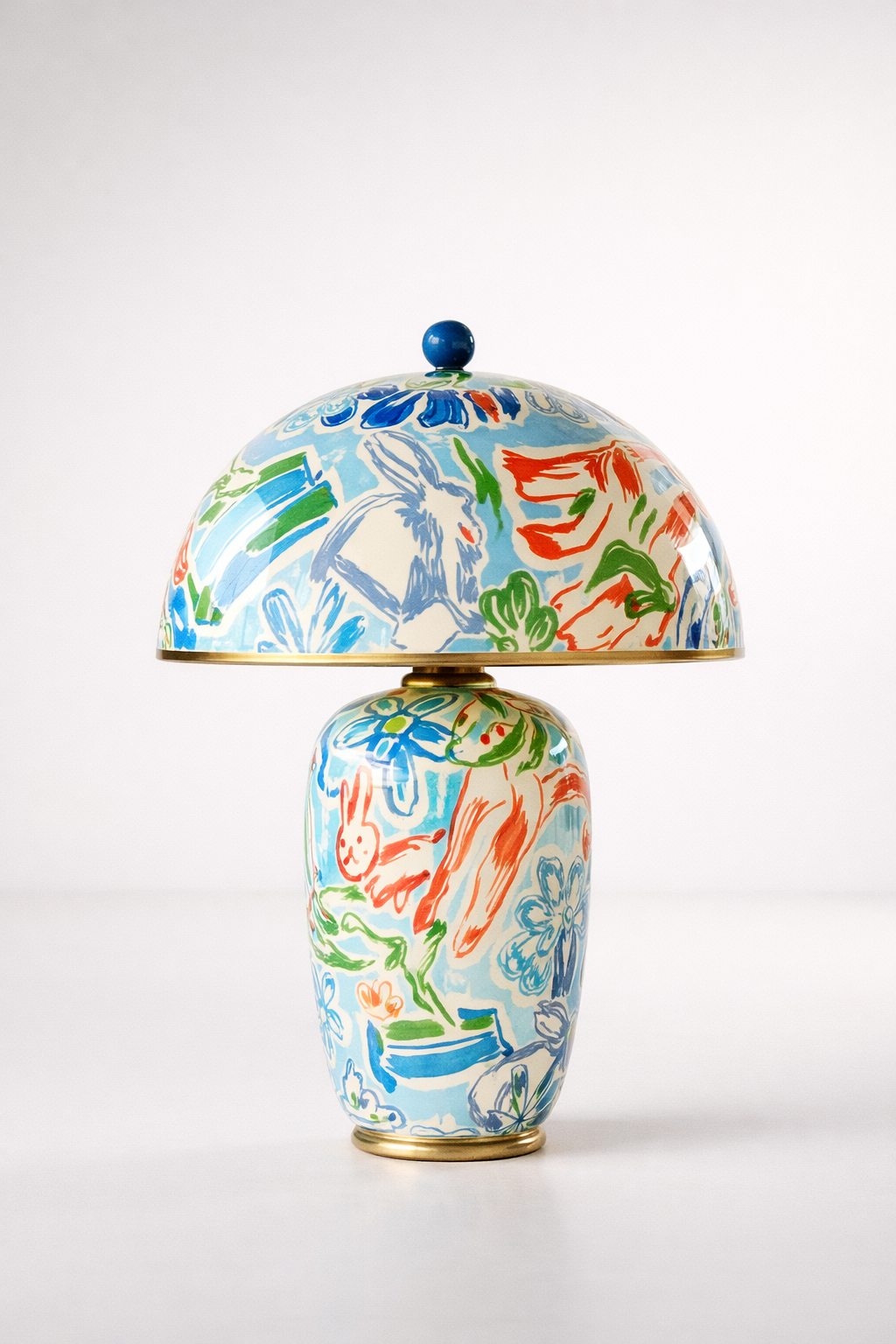 Blue Bunny Lamp With Metal Shade