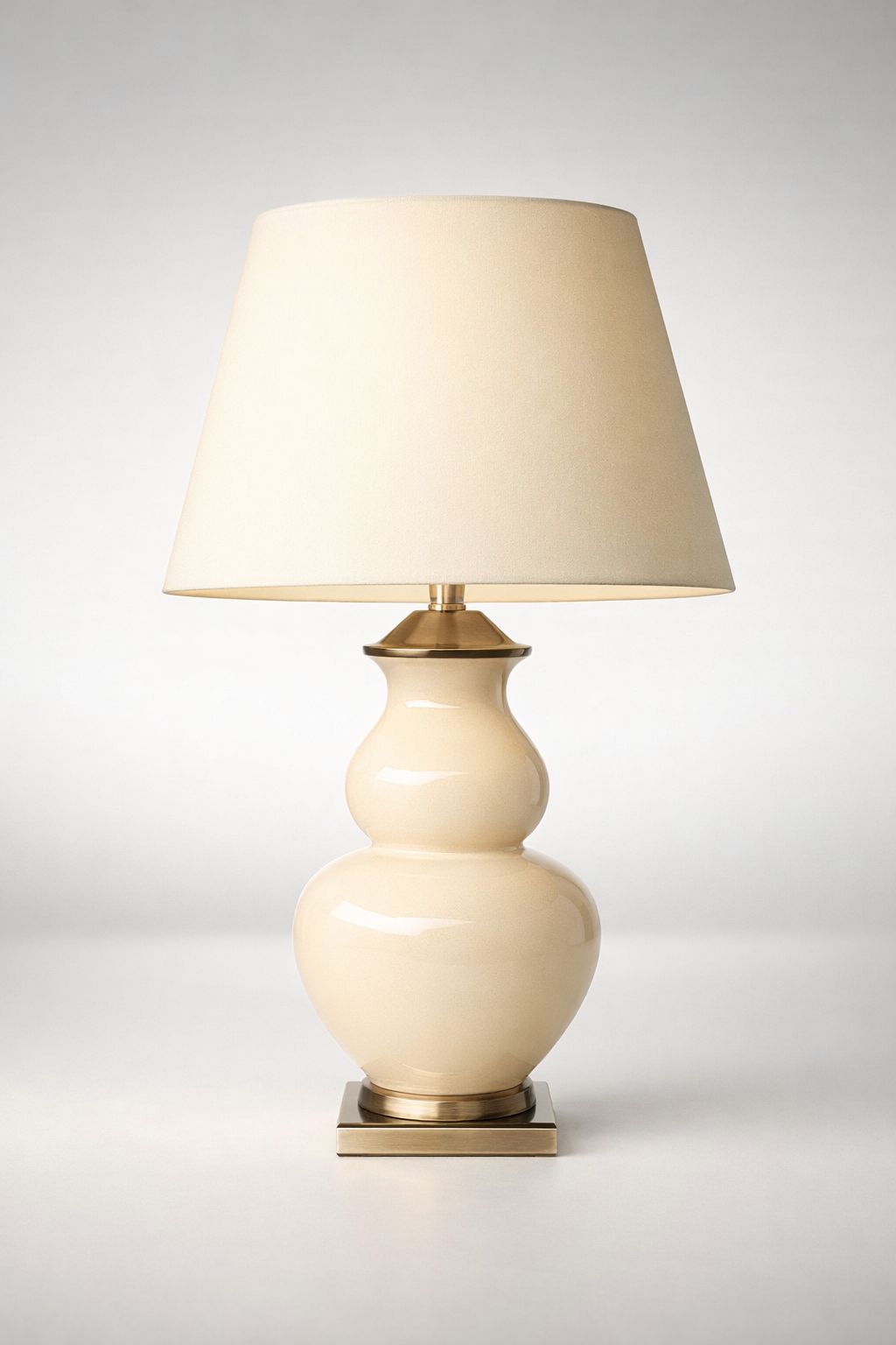 Extra Large Beige Bulbous Lamp Base With Beige Shade