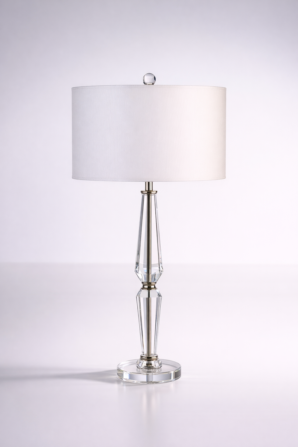 Crystal & Brass Lamp White Finial & Harp Shade