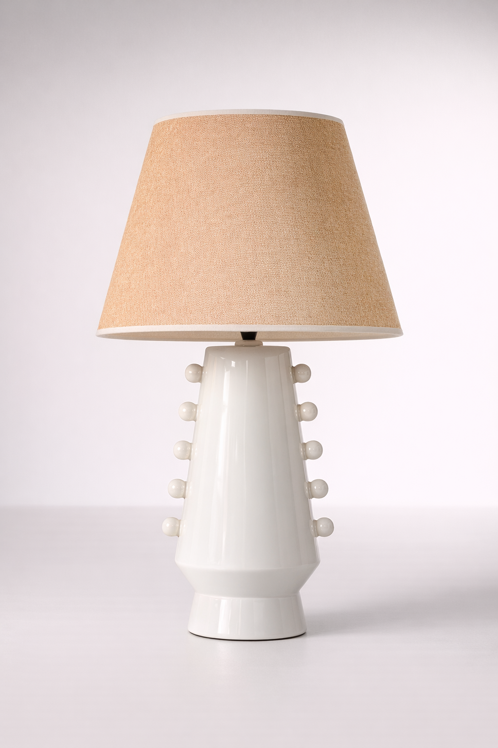 White Bobbles On Side Ceramic Lamp Base Beige Shade