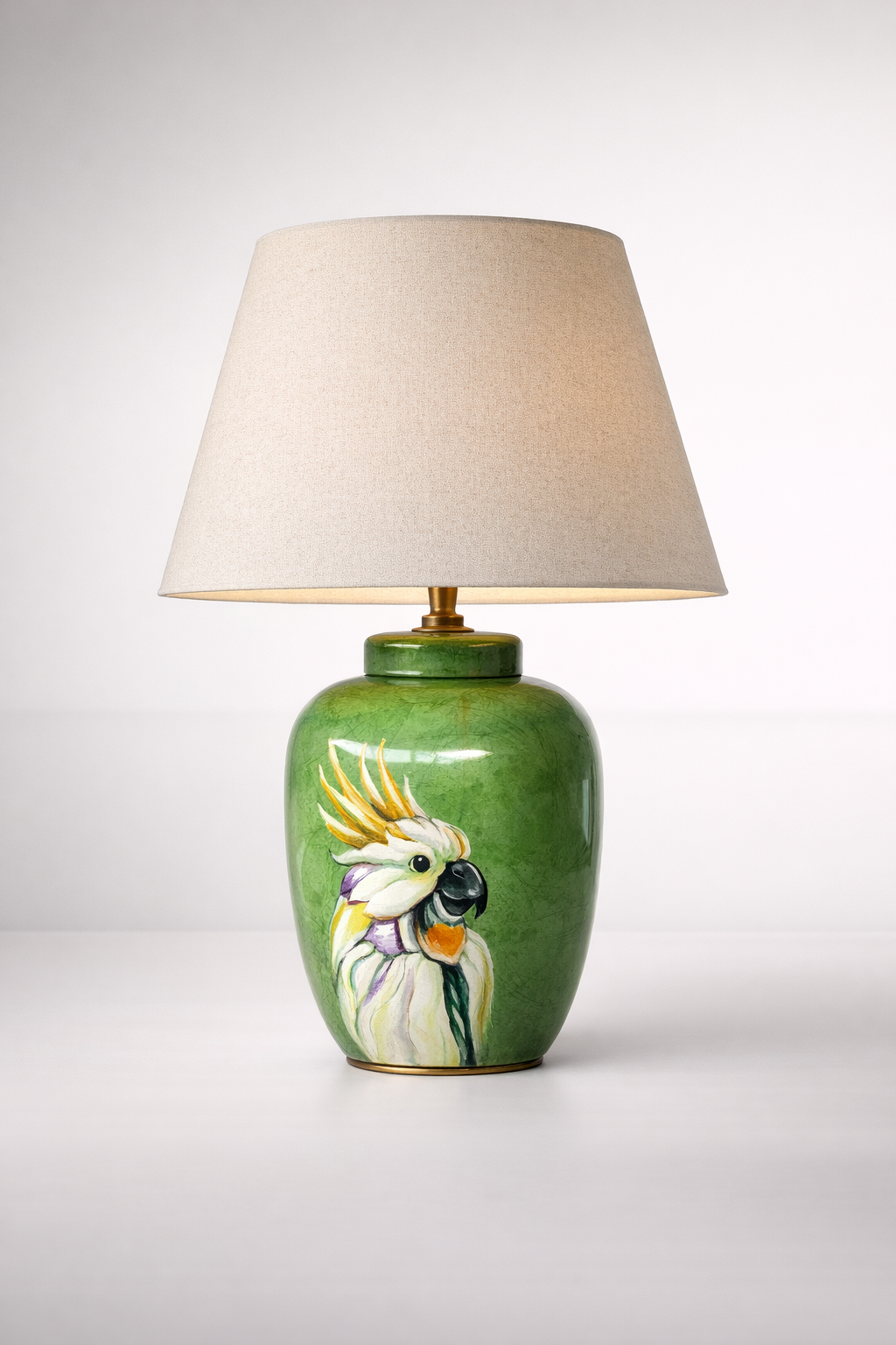 Green Parrot Lamp Base Beige Shade