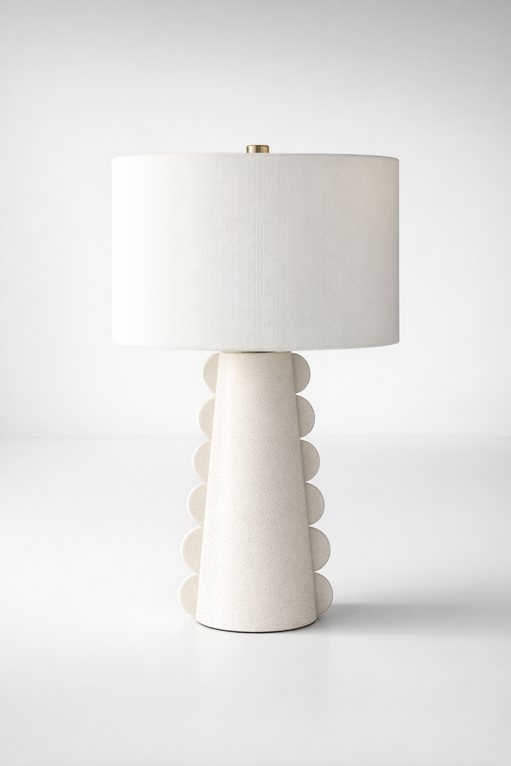 Off White Half Circle Shaped Lamp With White Finial & Harp Shade