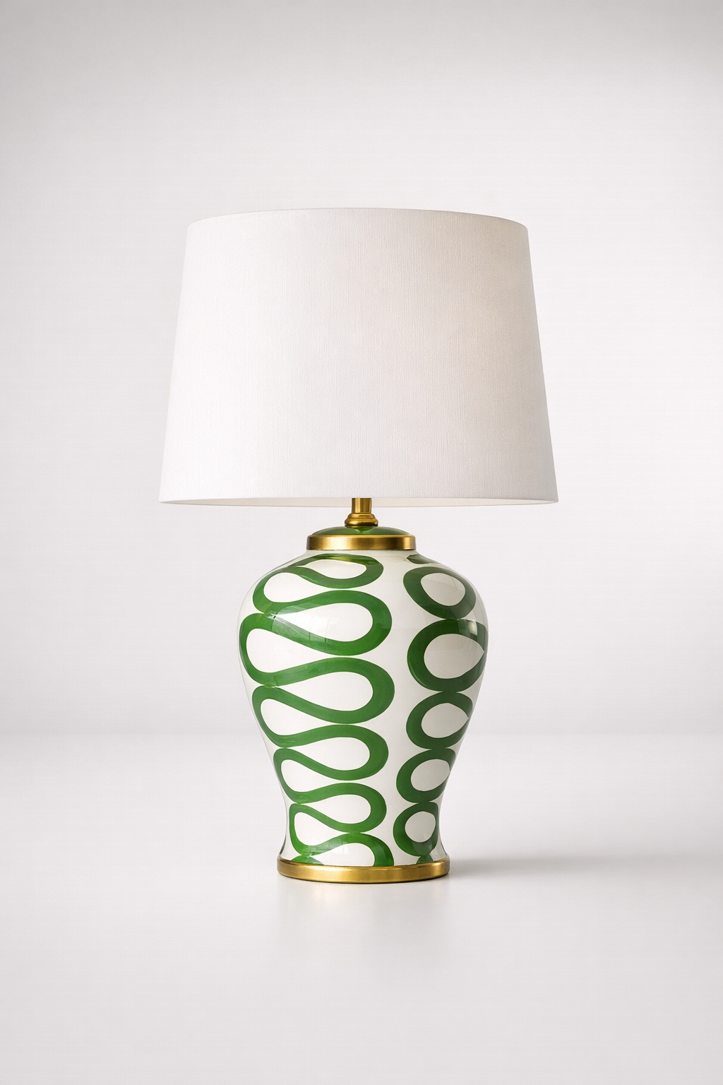 Green Squiggle Lamp Base White Shade