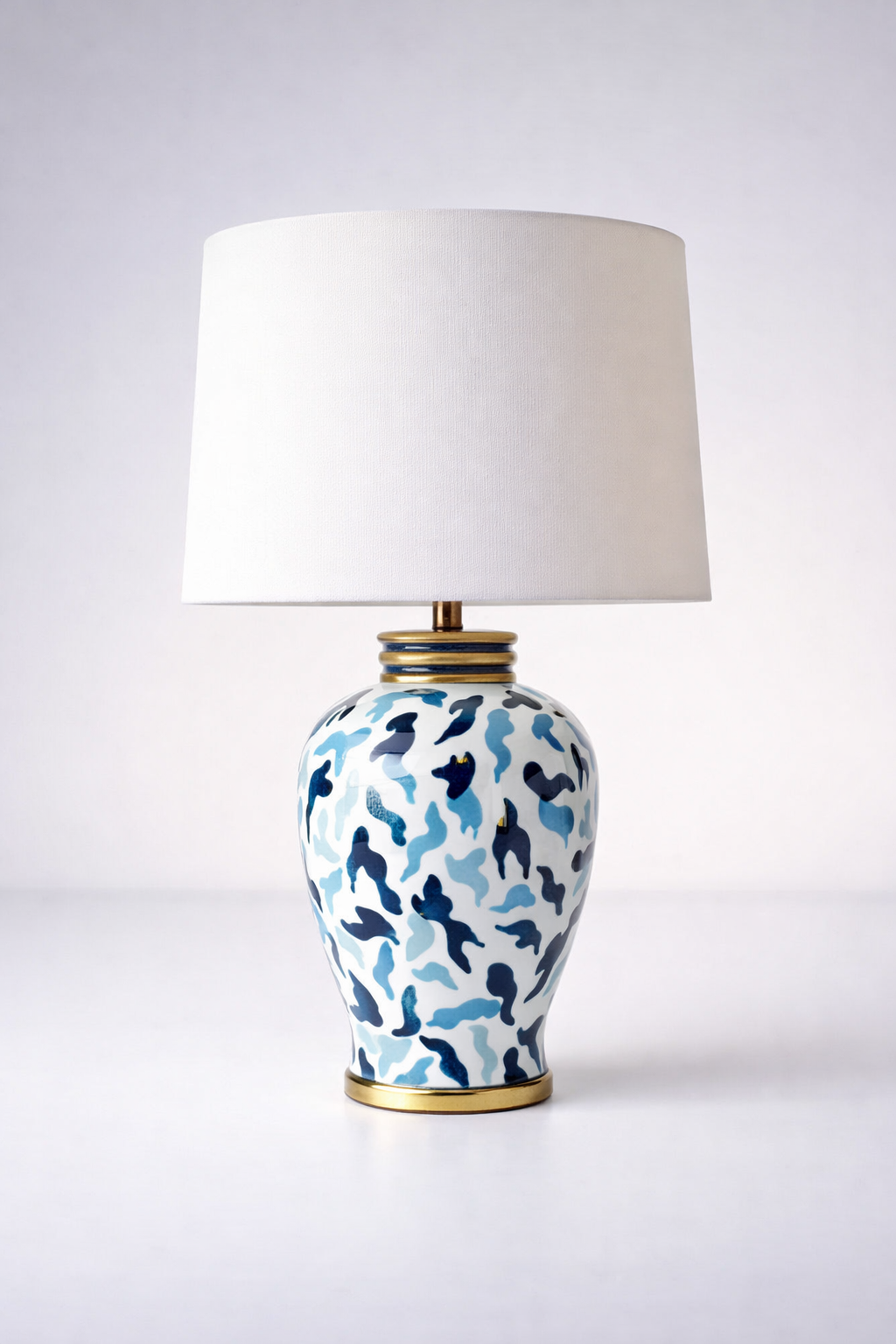 Navy & Blue Design Lamp Base With Off White Shade