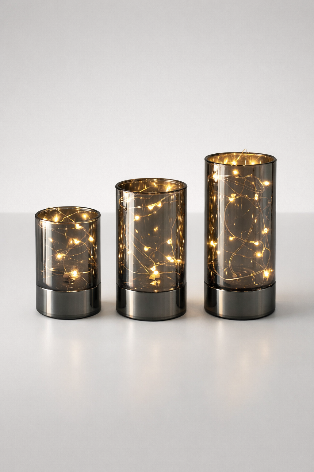 Set Of 3 LED Cylinder Smokey Luster Lights