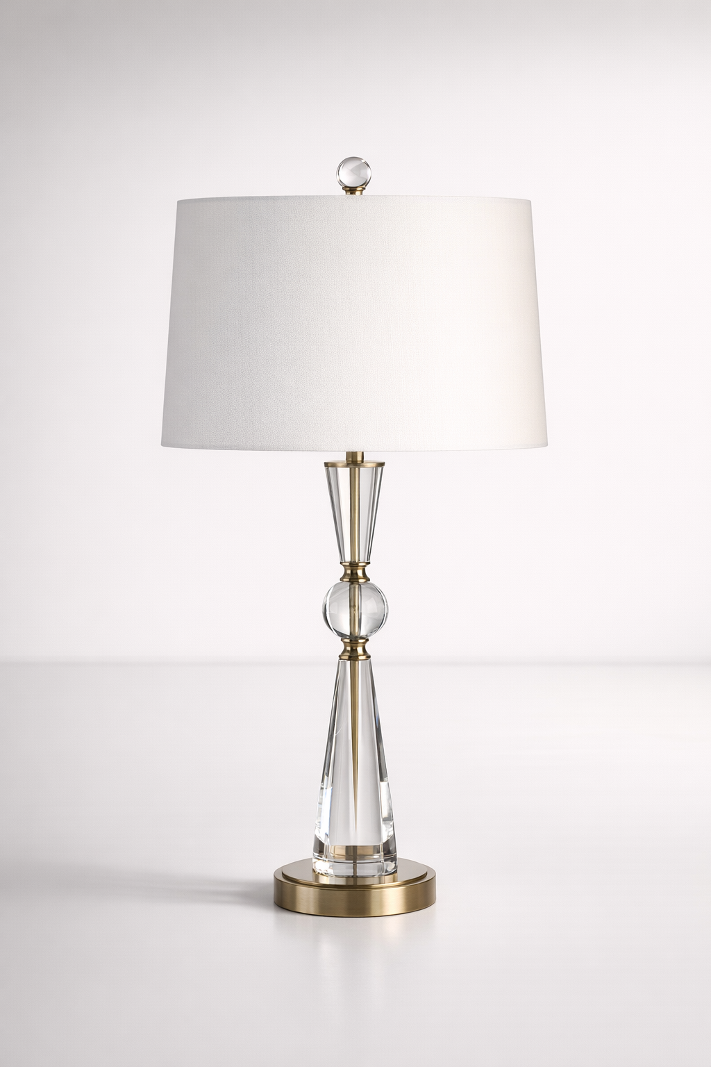 Tall Crystal Lamp White Finial & Harp Shade