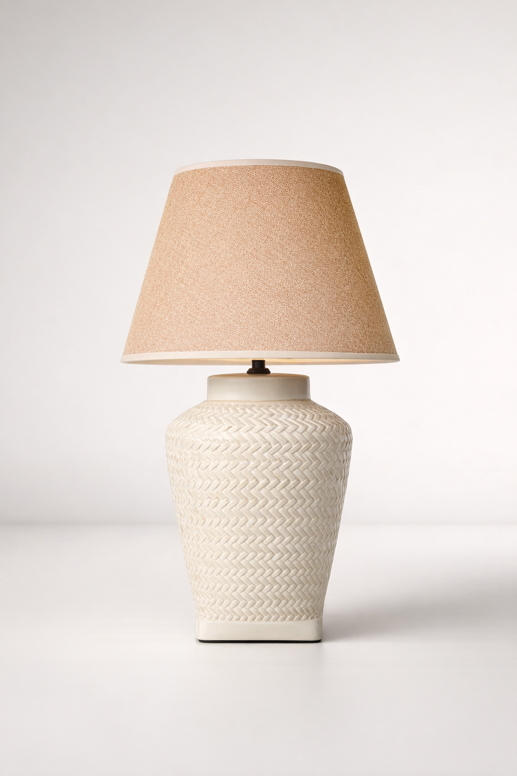 Off White Rattan Ceramic Lamp Base Beige Shade