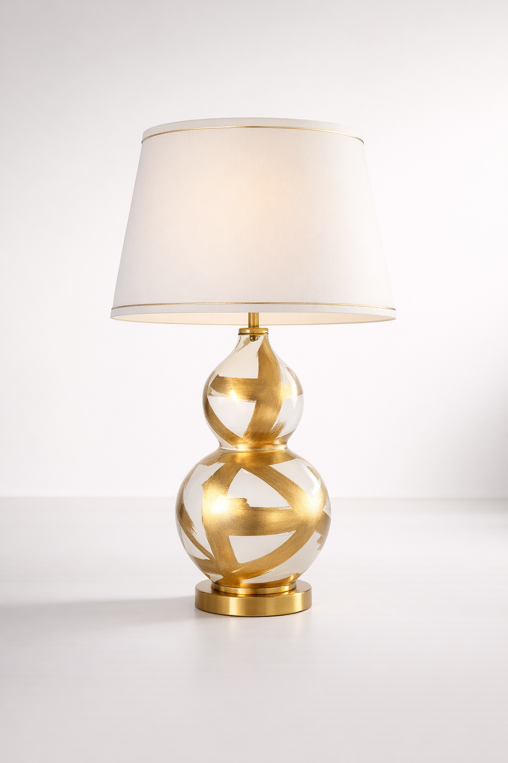 Off White & Gold Painted Lamp Base With Gold Trim Shade