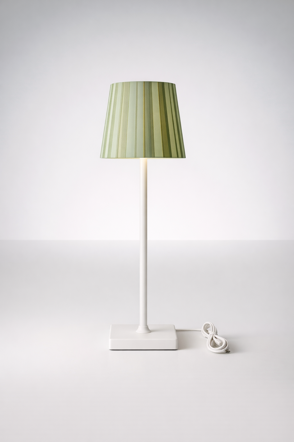 LED Green Pleated Shade White Base