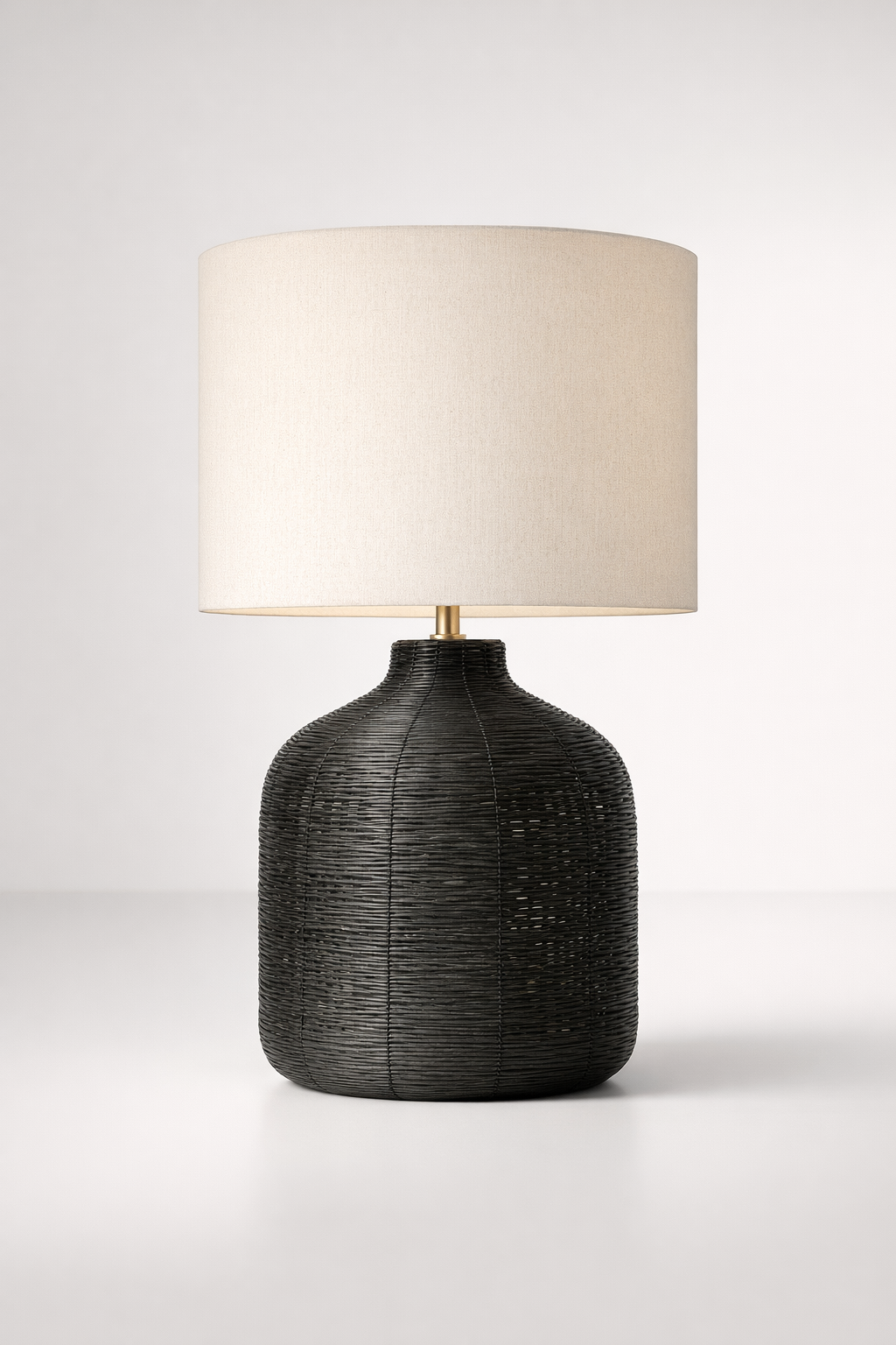 Black Cane Lamp Base With Beige Shade