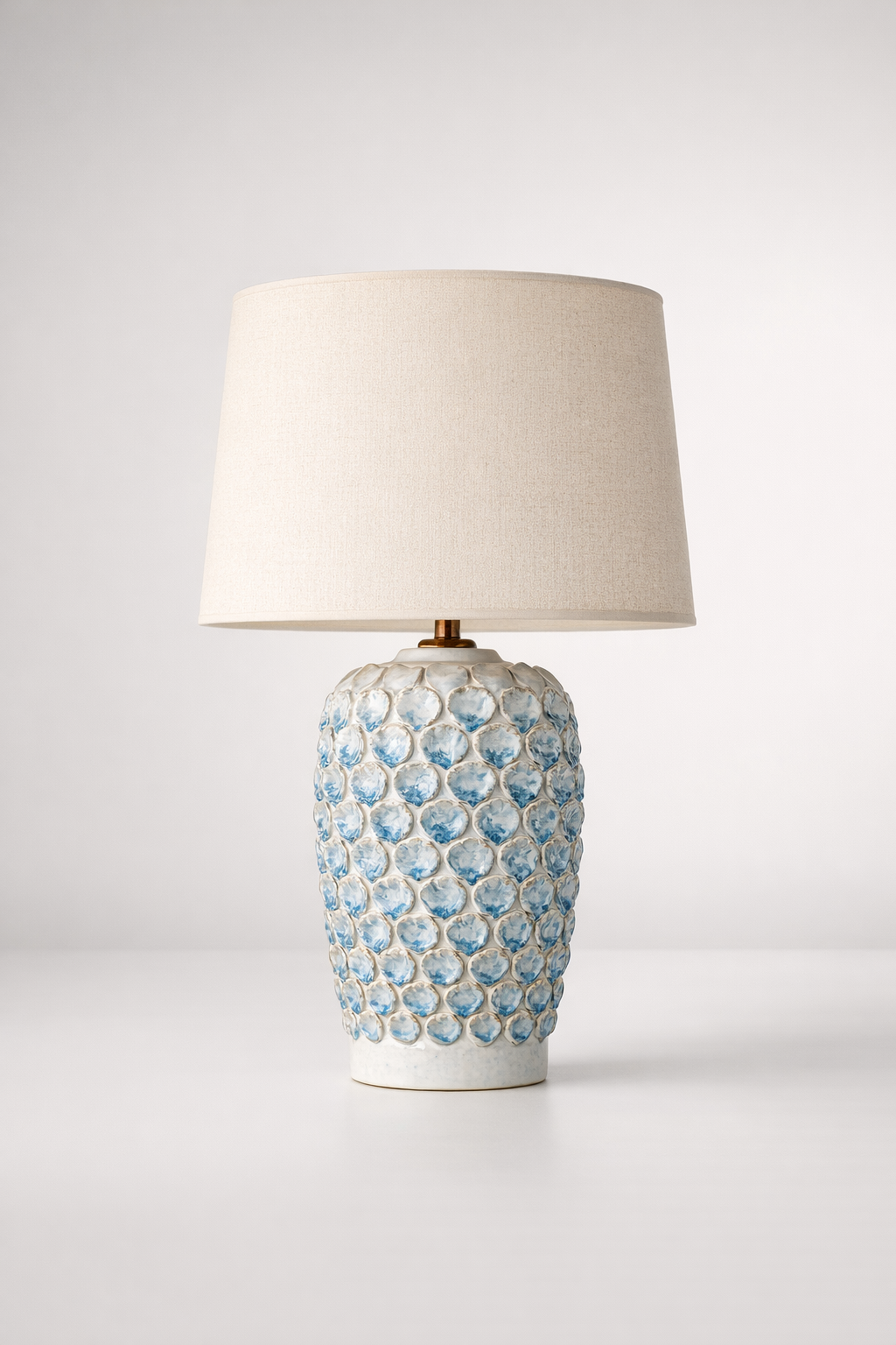 Blue Ceramic Petal Lamp Base Beige Shade