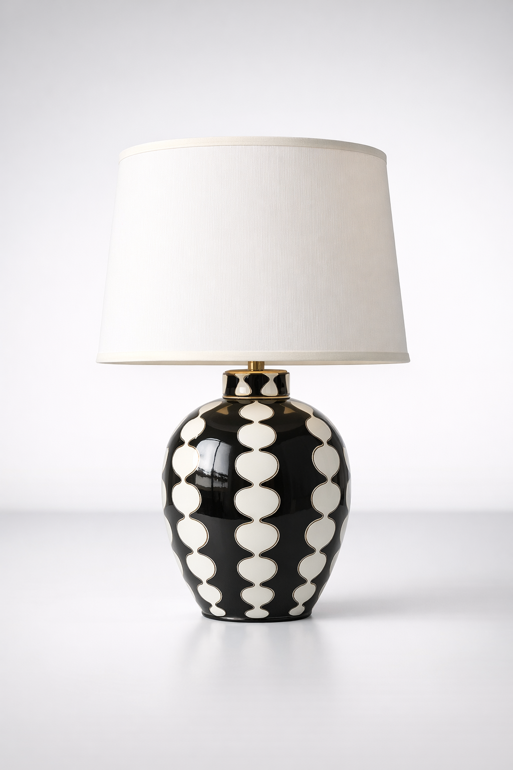 Black & White Blob Hand Painted Lamp With Off White Shade