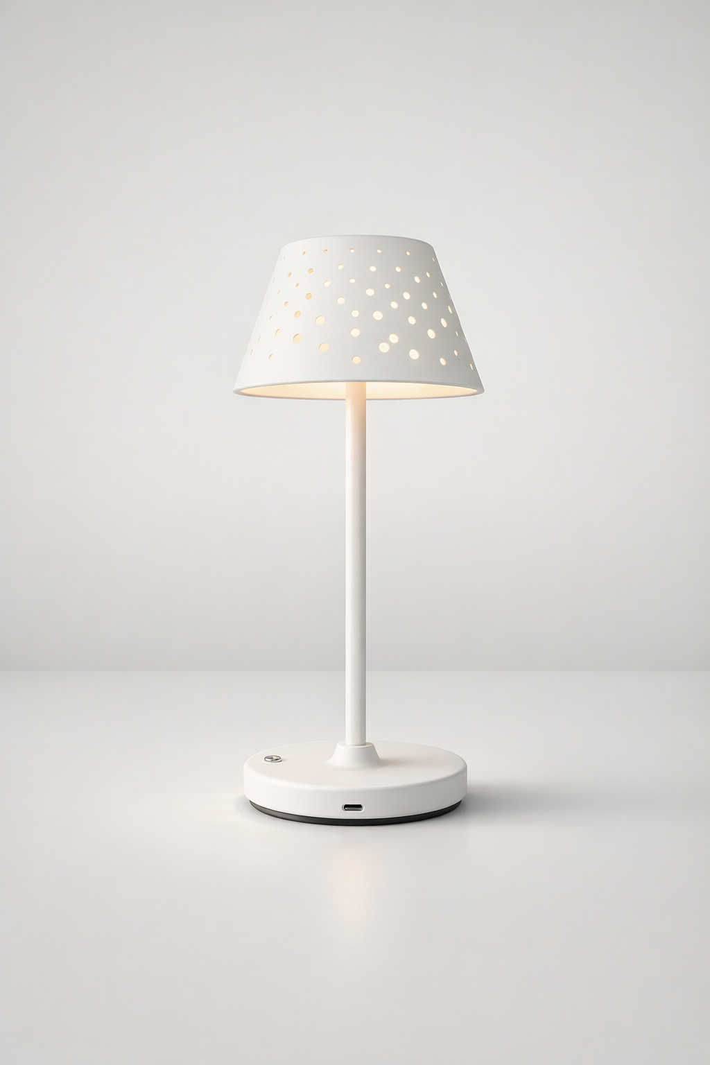 Led White Lamp With Perforated Shade