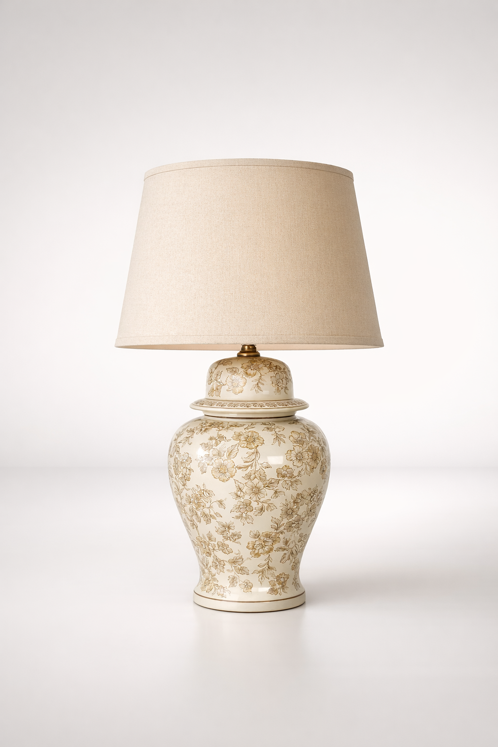 Beige Floral Embossed Lamp Base With Beige Shade