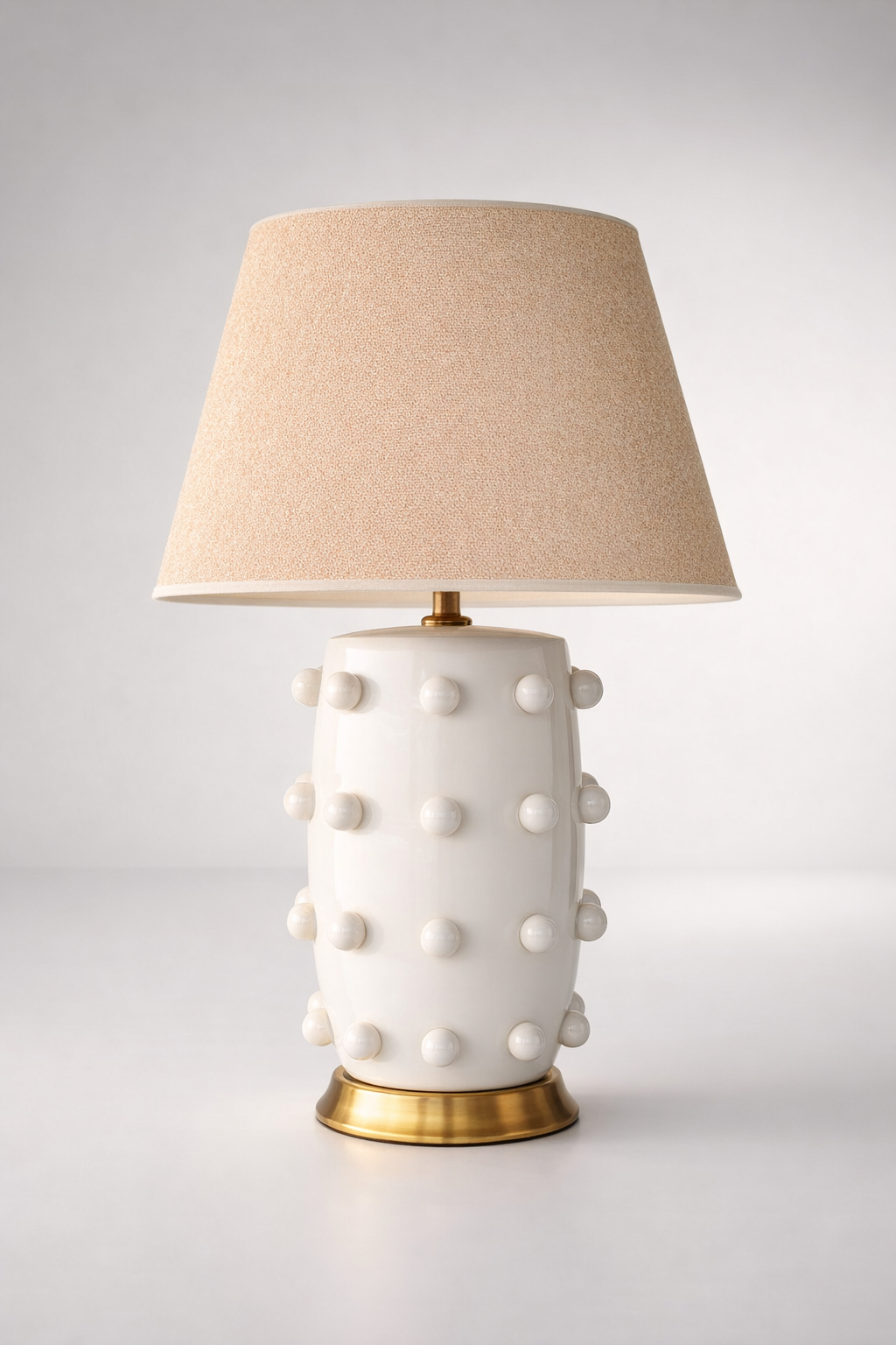 White Bobble Ceramic Lamp Base Beige Shade