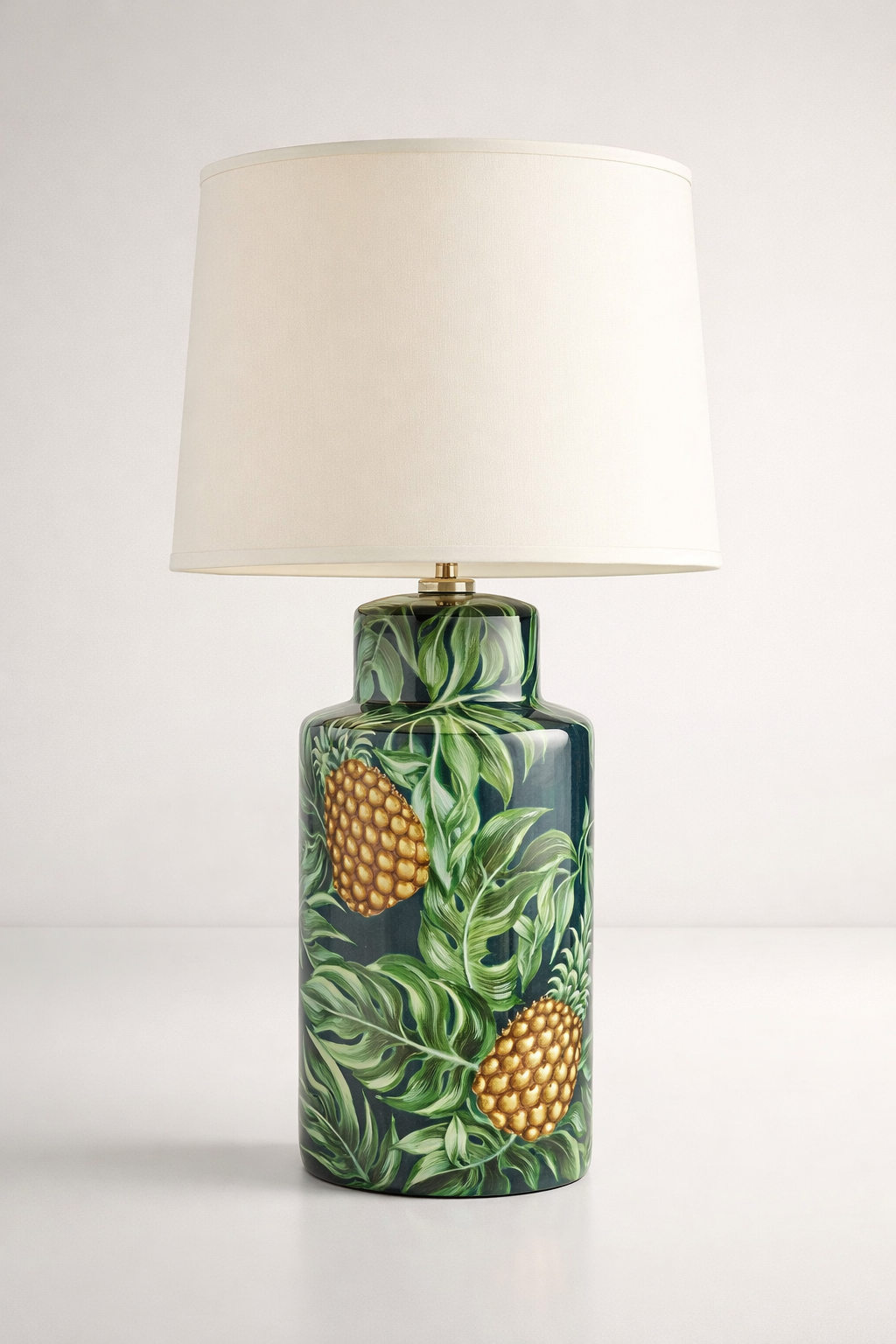 Black Green Pineapple Lamp Off White Shade