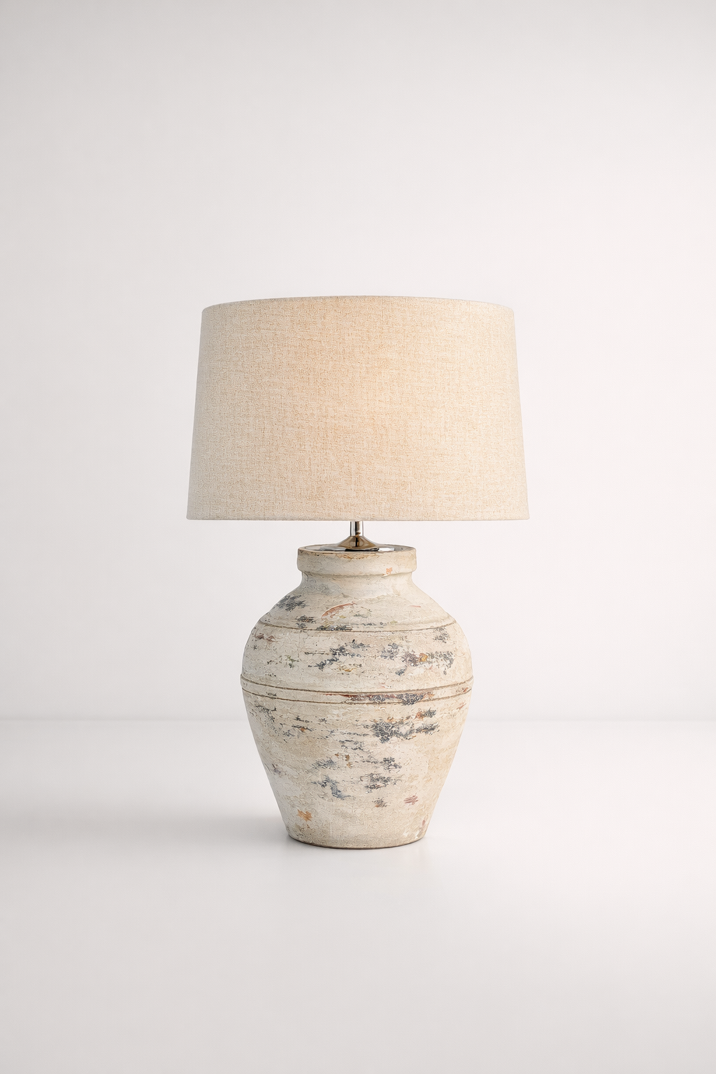 Distressed Natural Lamp Base Beige Shade