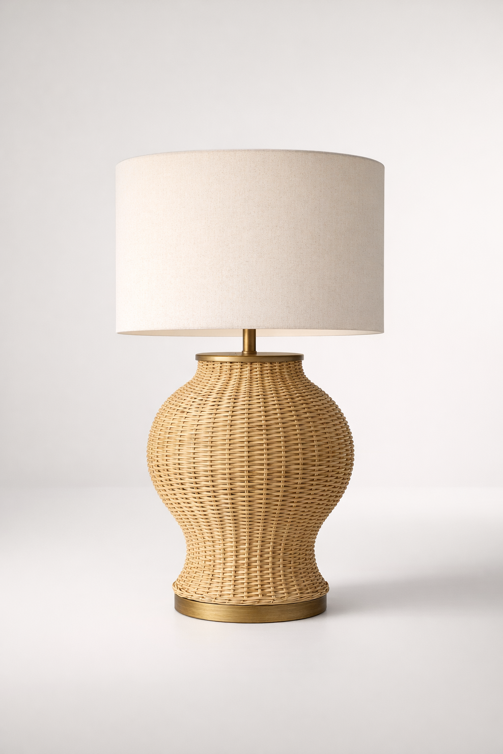 Large Natural Cane Lamp Base Beige Shade
