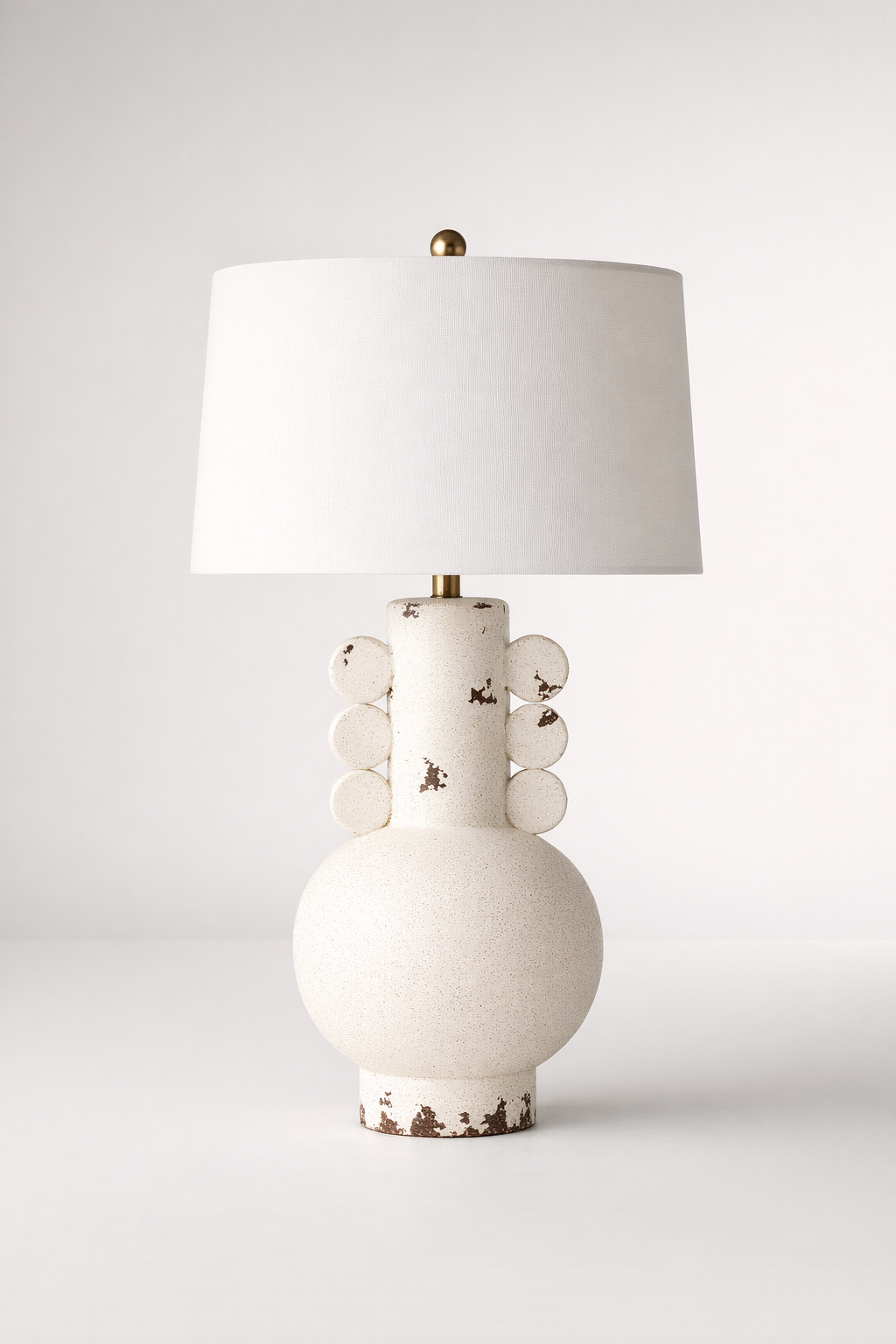 Off White Distressed Lamp With White Finial & Harp Shade