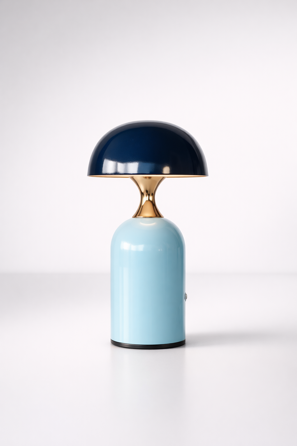 Led Pale Blue Lamp Base With Navy Dome Shade
