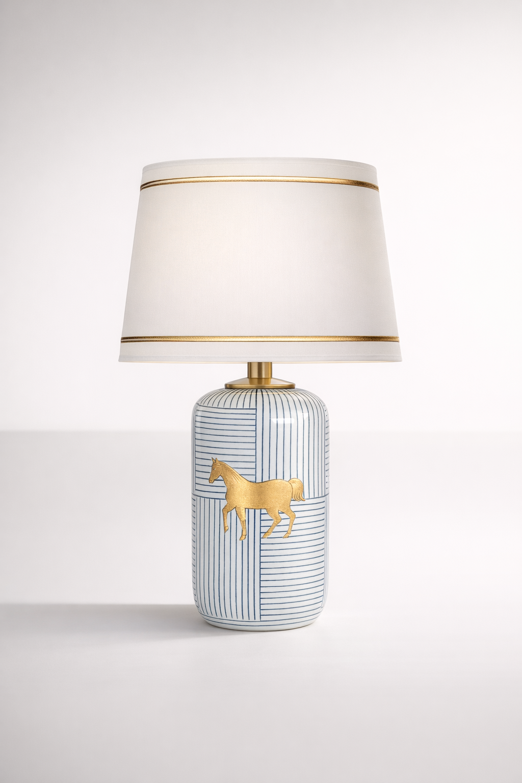 Blue Stripe With Gold Horse Detail Gold Trim Shade