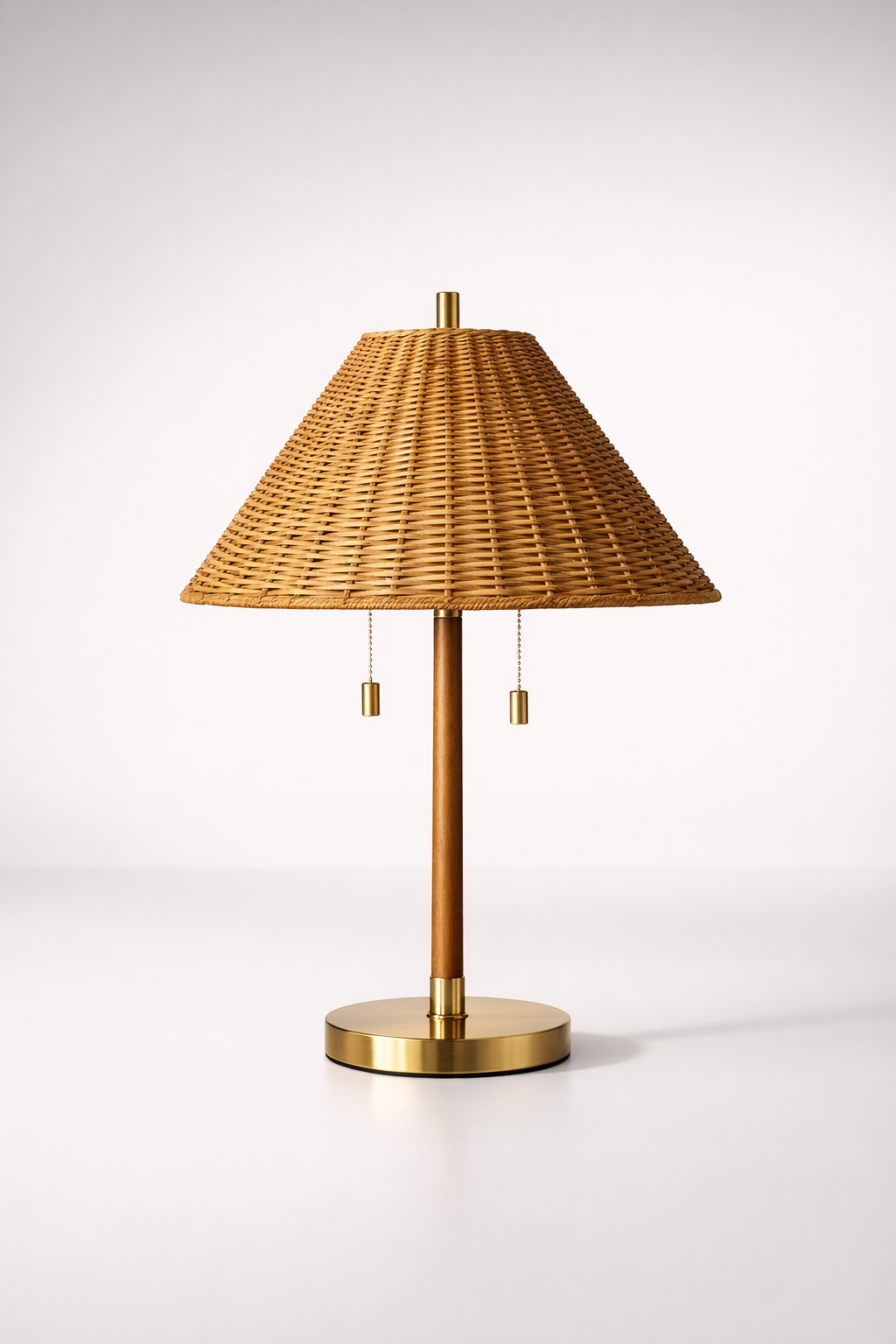 Brass & Wood Lamp Base Cane Shade