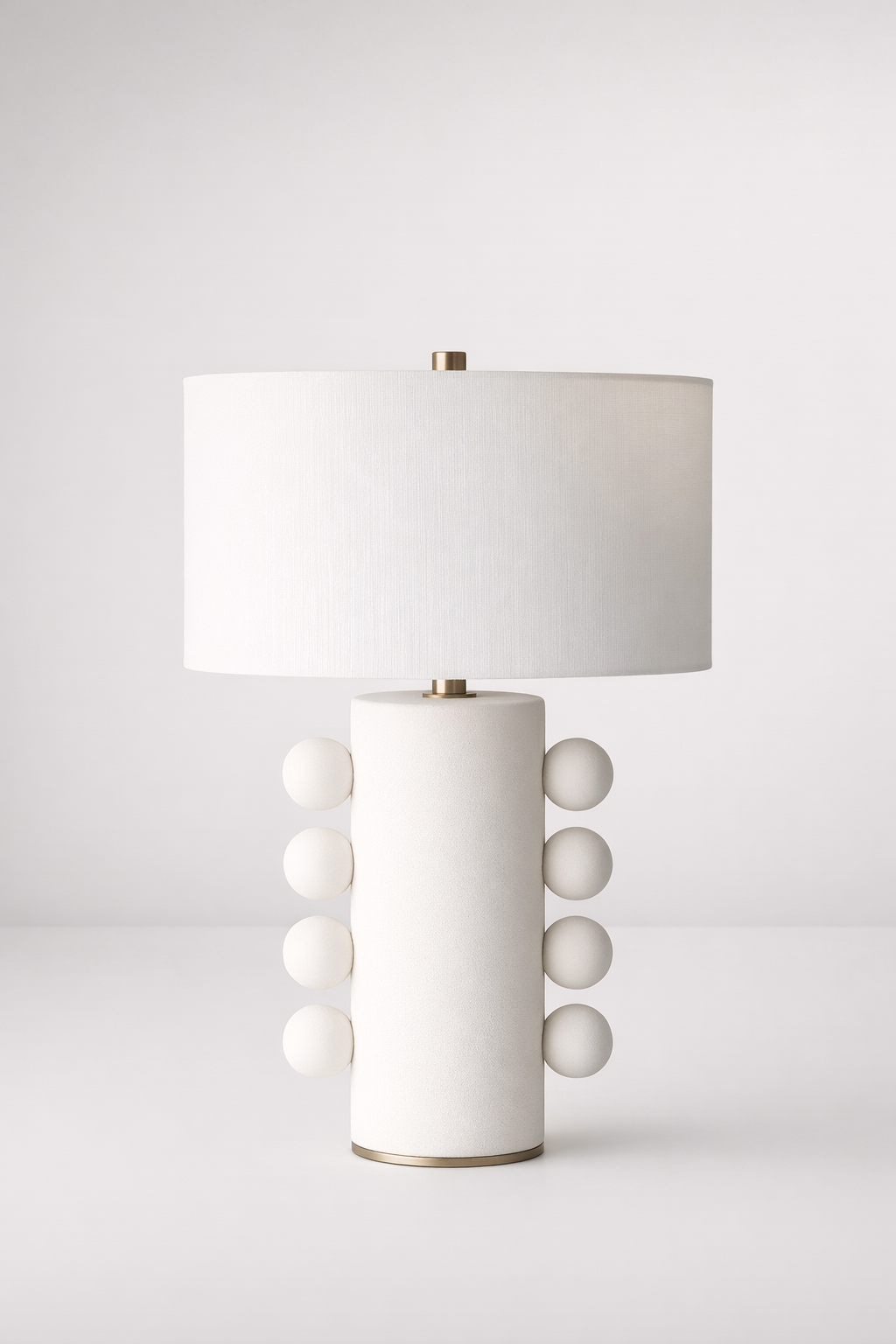 White 8 Bobbles Lamp Base With White Finial & Harp Shade