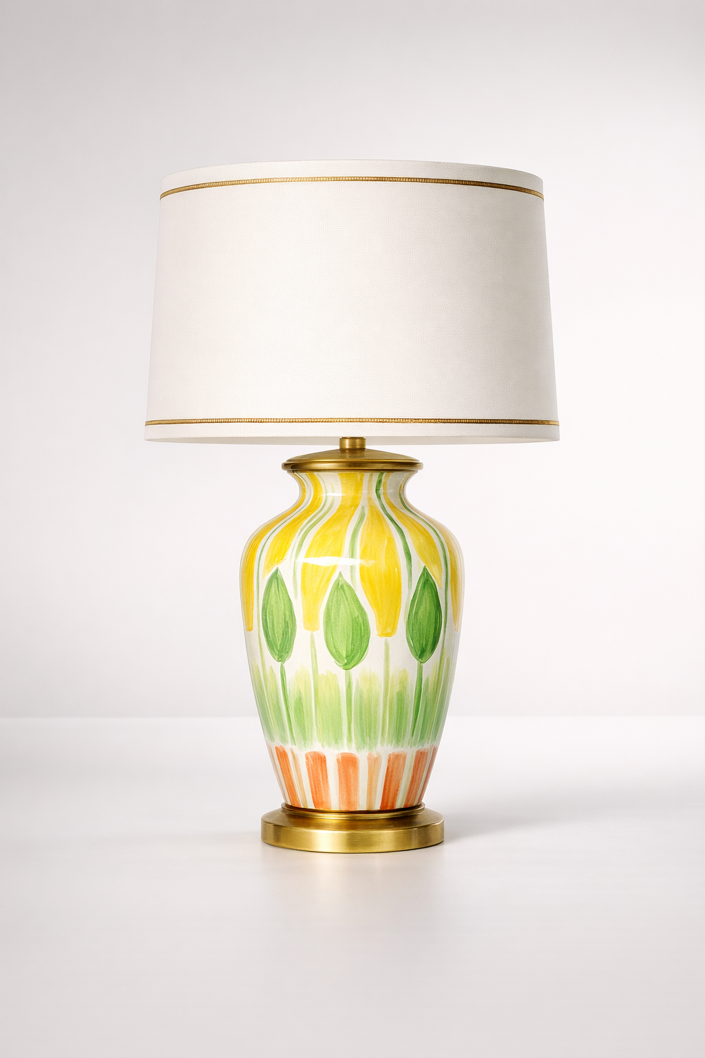 Hand Painted Yellow Green Orange Lamp Gold Trim Shade