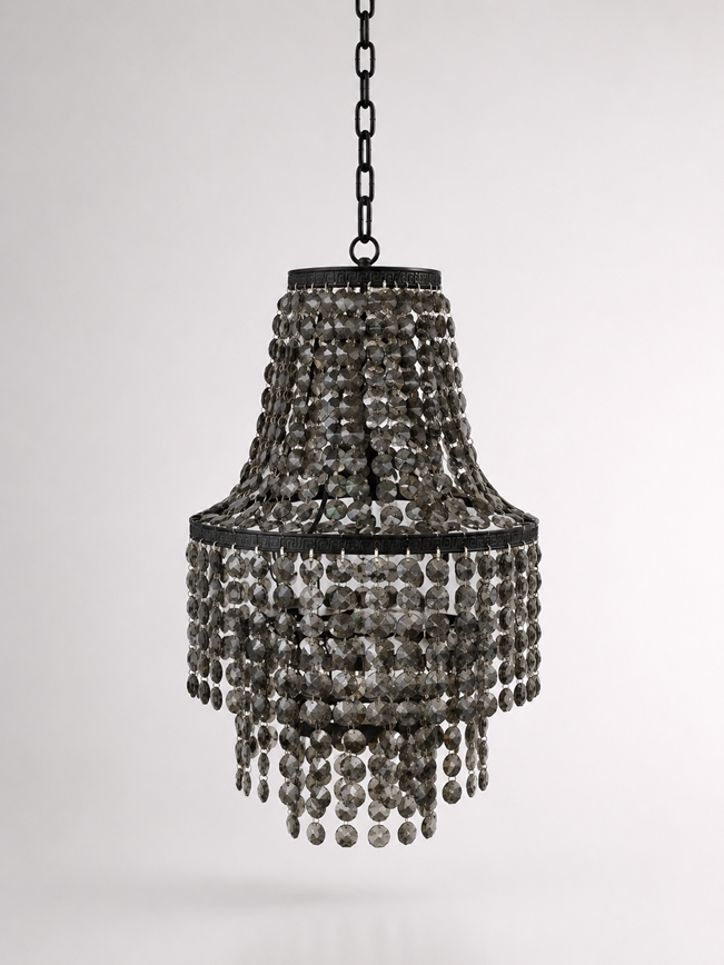 Smokey 3 Tier Beaded Chandelier