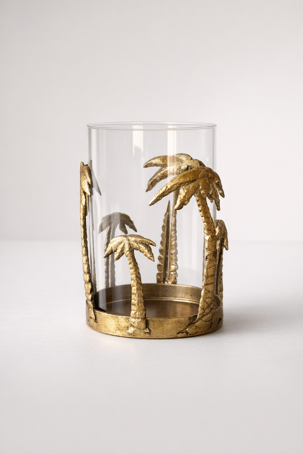 Gold Metal Palm Tree Candle Holder