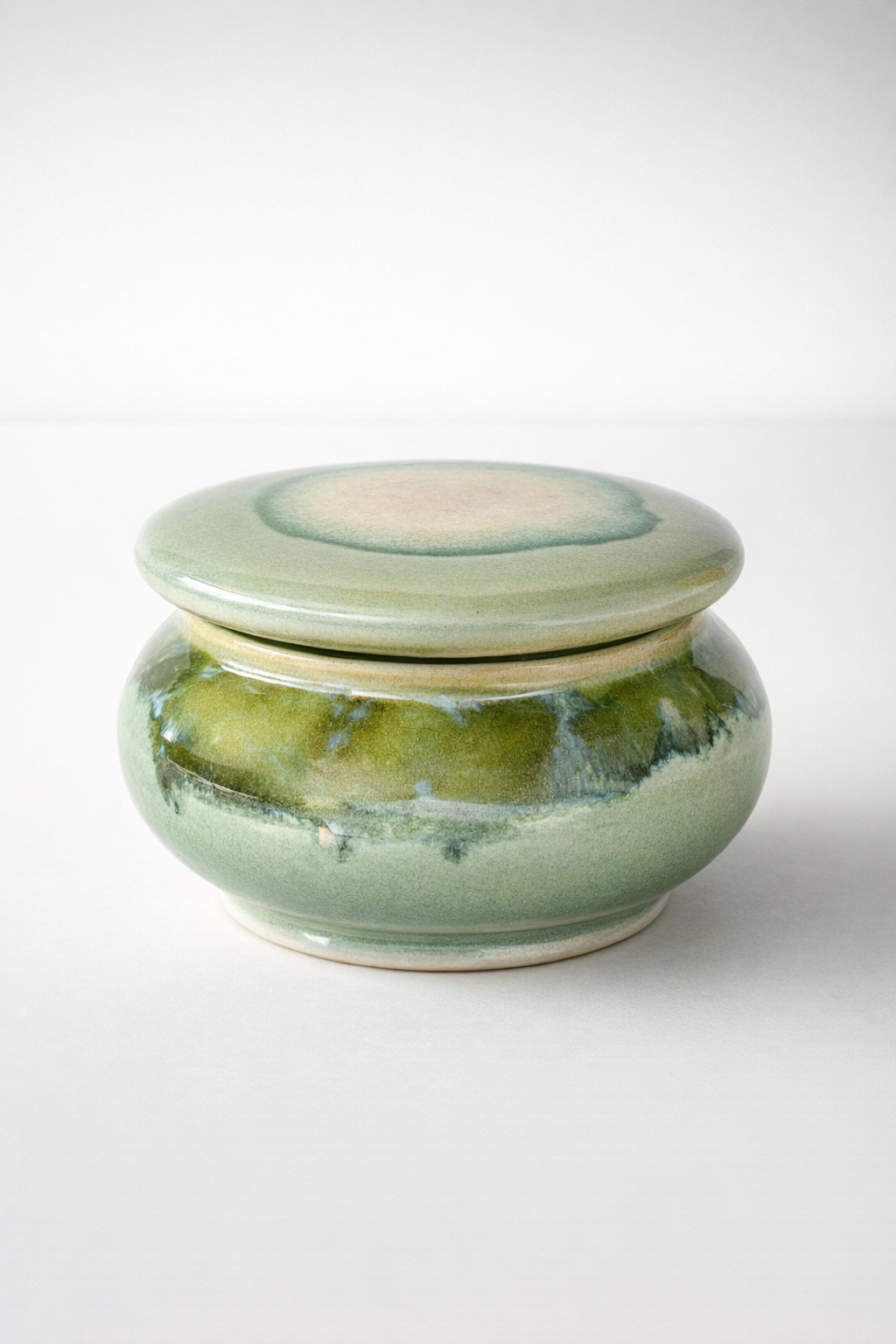 Fat Green Ceramic Jar With Lid And Candle