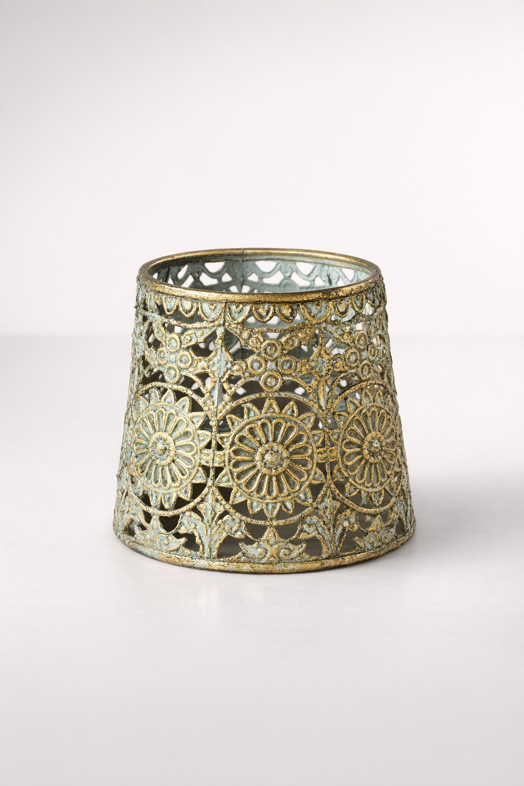 Small Gold Blue Metal Candle Holder