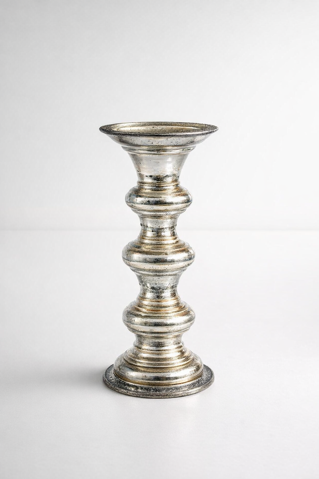 Medium Silver Glass Candle Holder