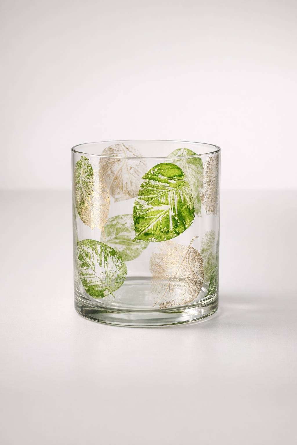 Green & Gold Leaf Glass Candle Holder