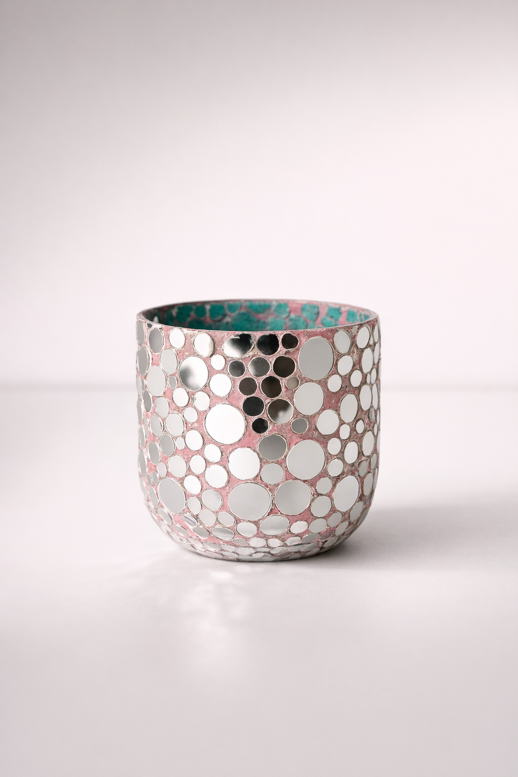 Small Pink Mosaic Glass Tea Light Candle Holder