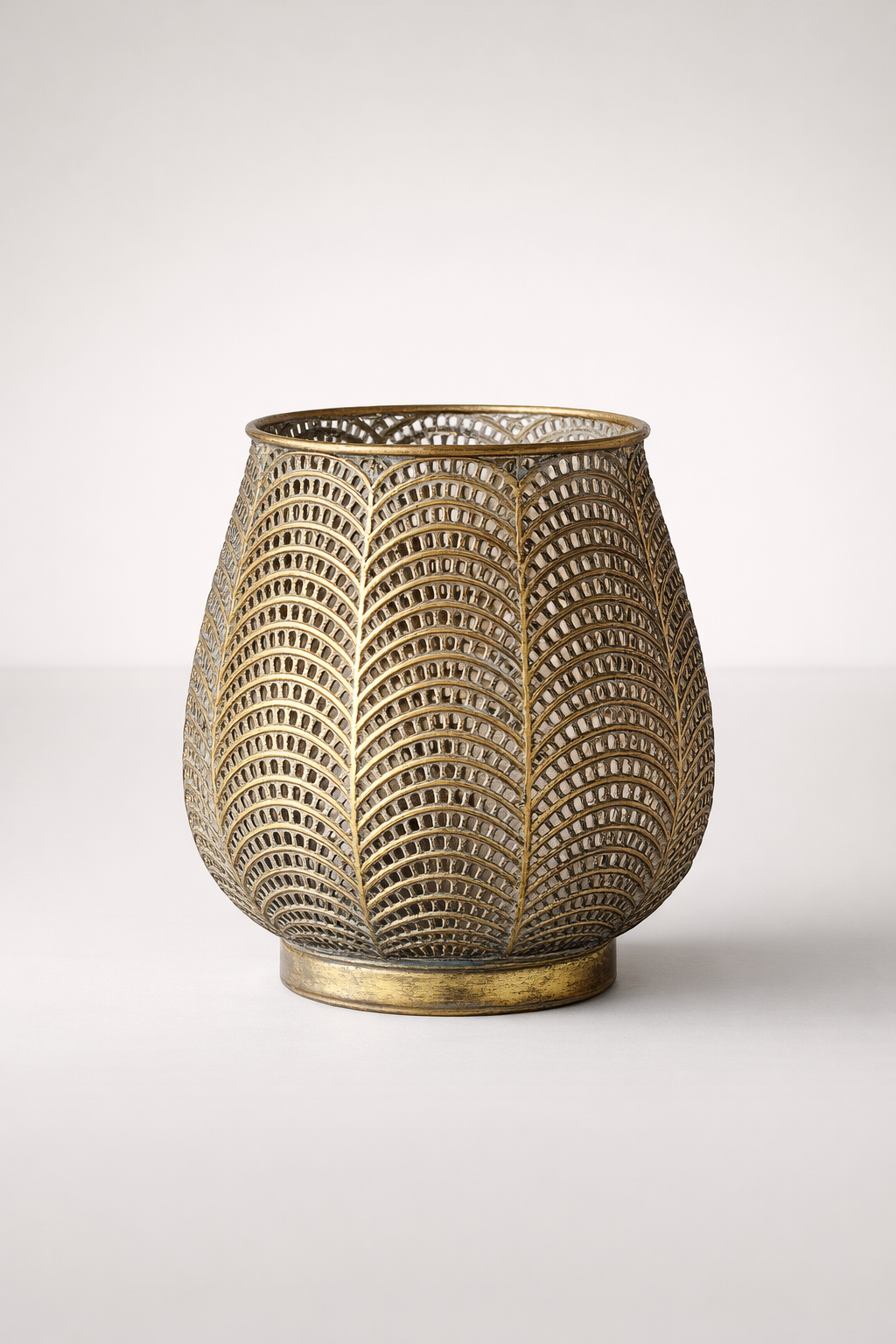 Medium Gold Metal Candle Holder With Glass