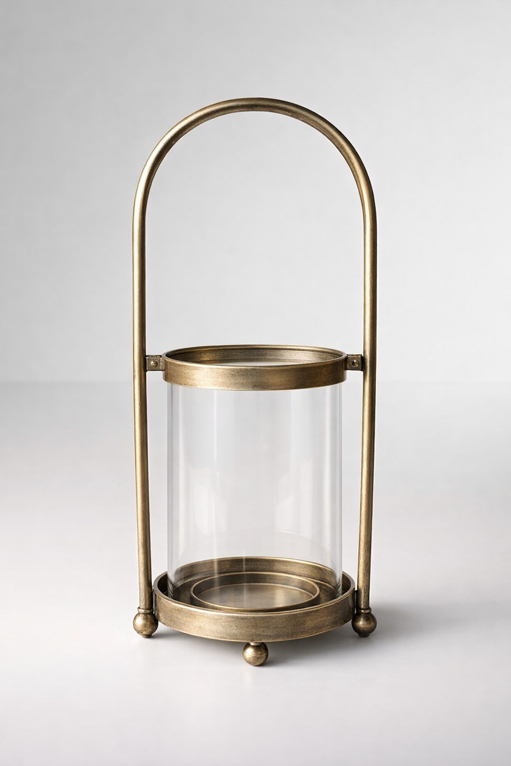 Gold Metal & Glass Lantern With Handle