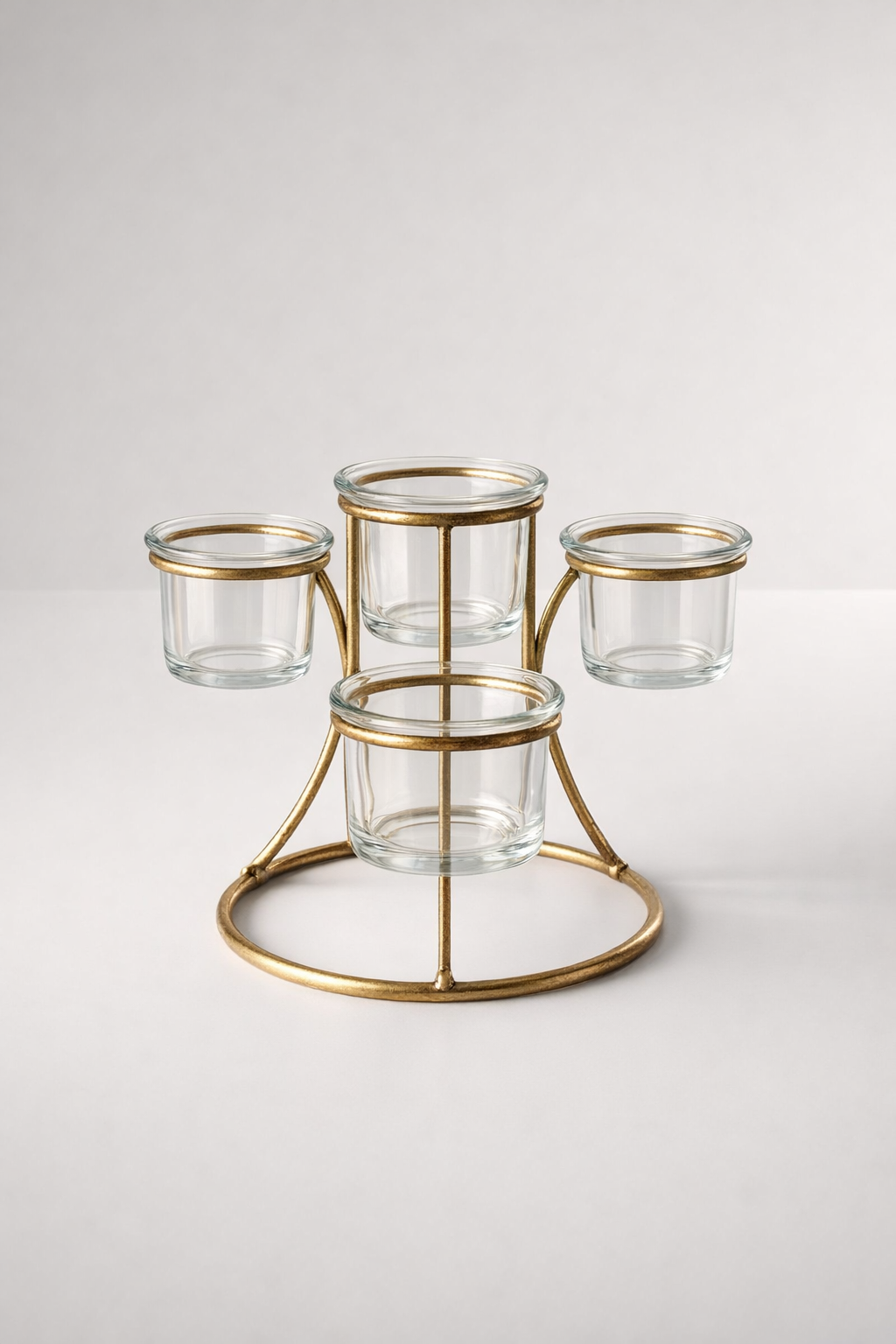 4 Glass Tealight & Metal Candle Holder