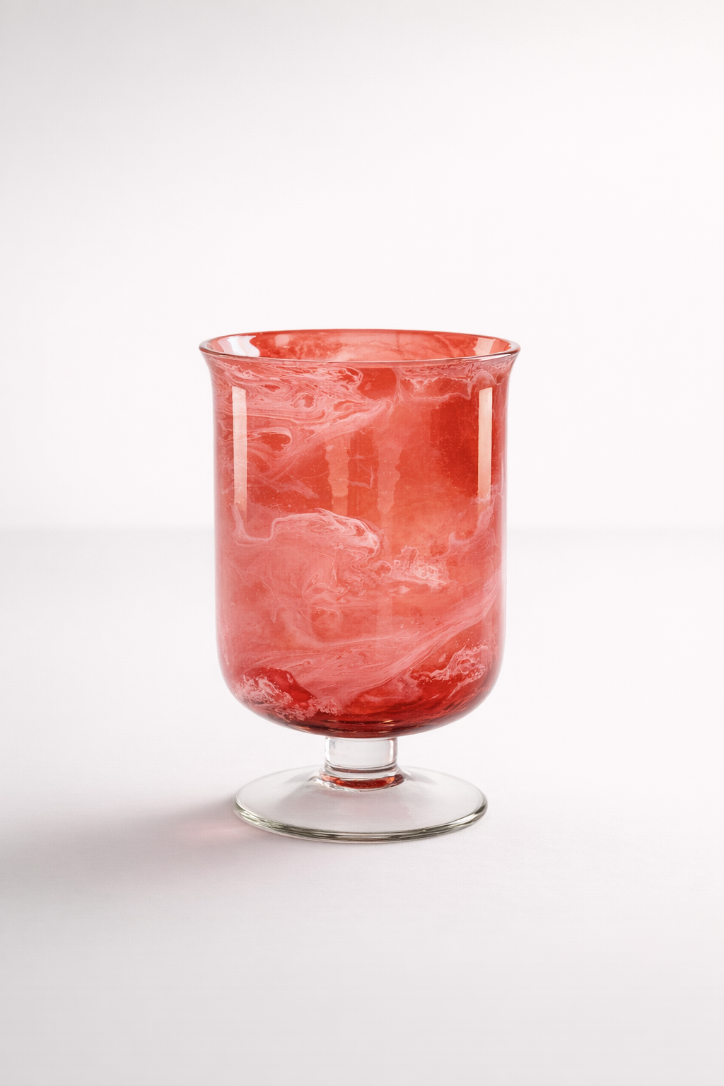 Cranberry Glass Candle Holder On Foot