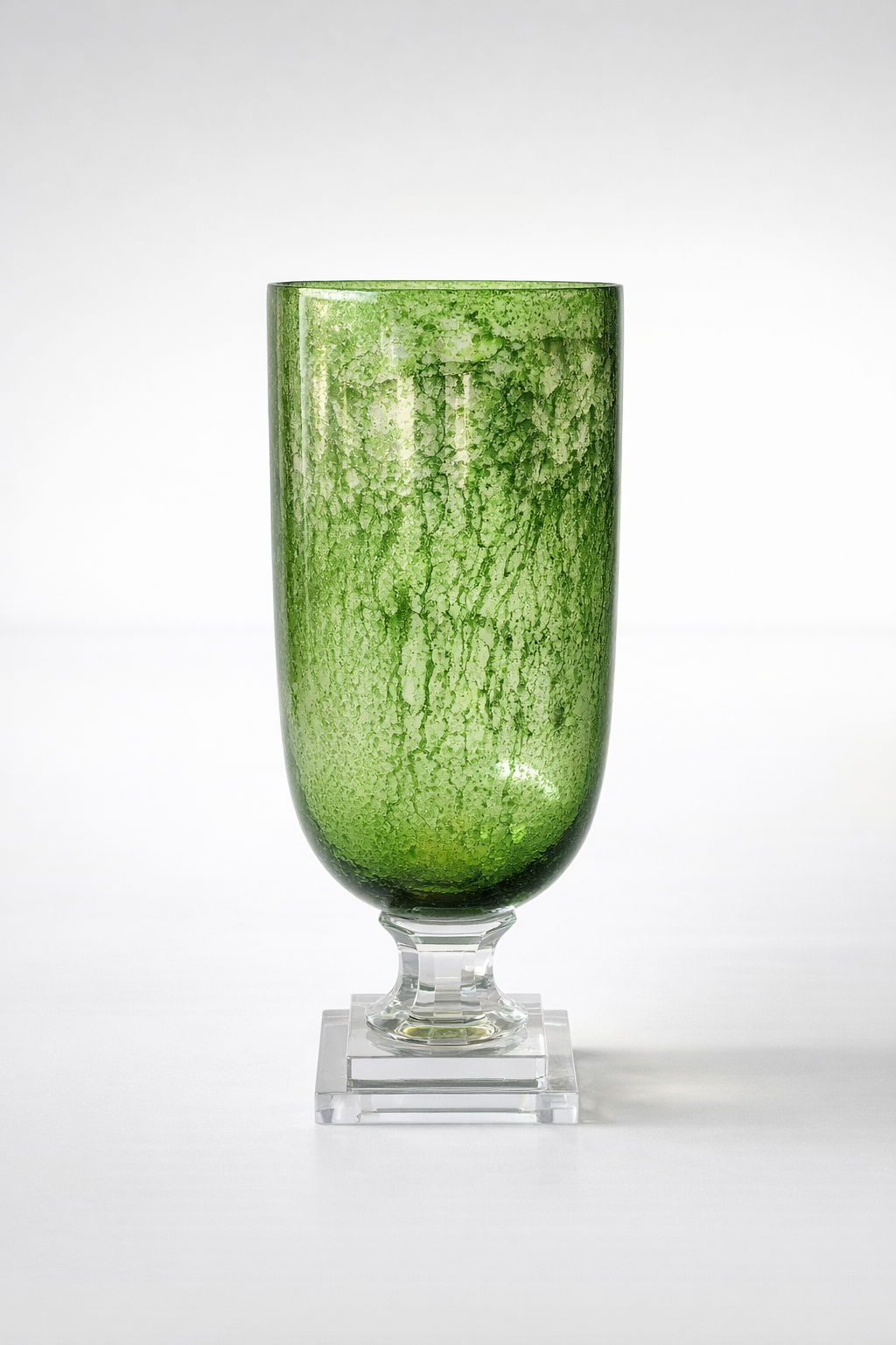 Large Antique Green Glass Candle Holder On Foot