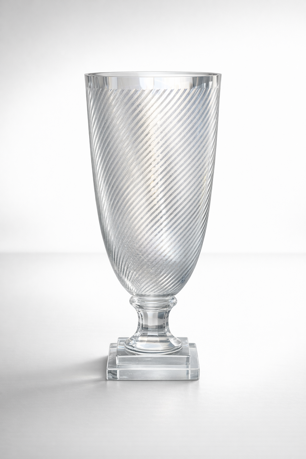 Large Swirl Cut Glass Candle Holder