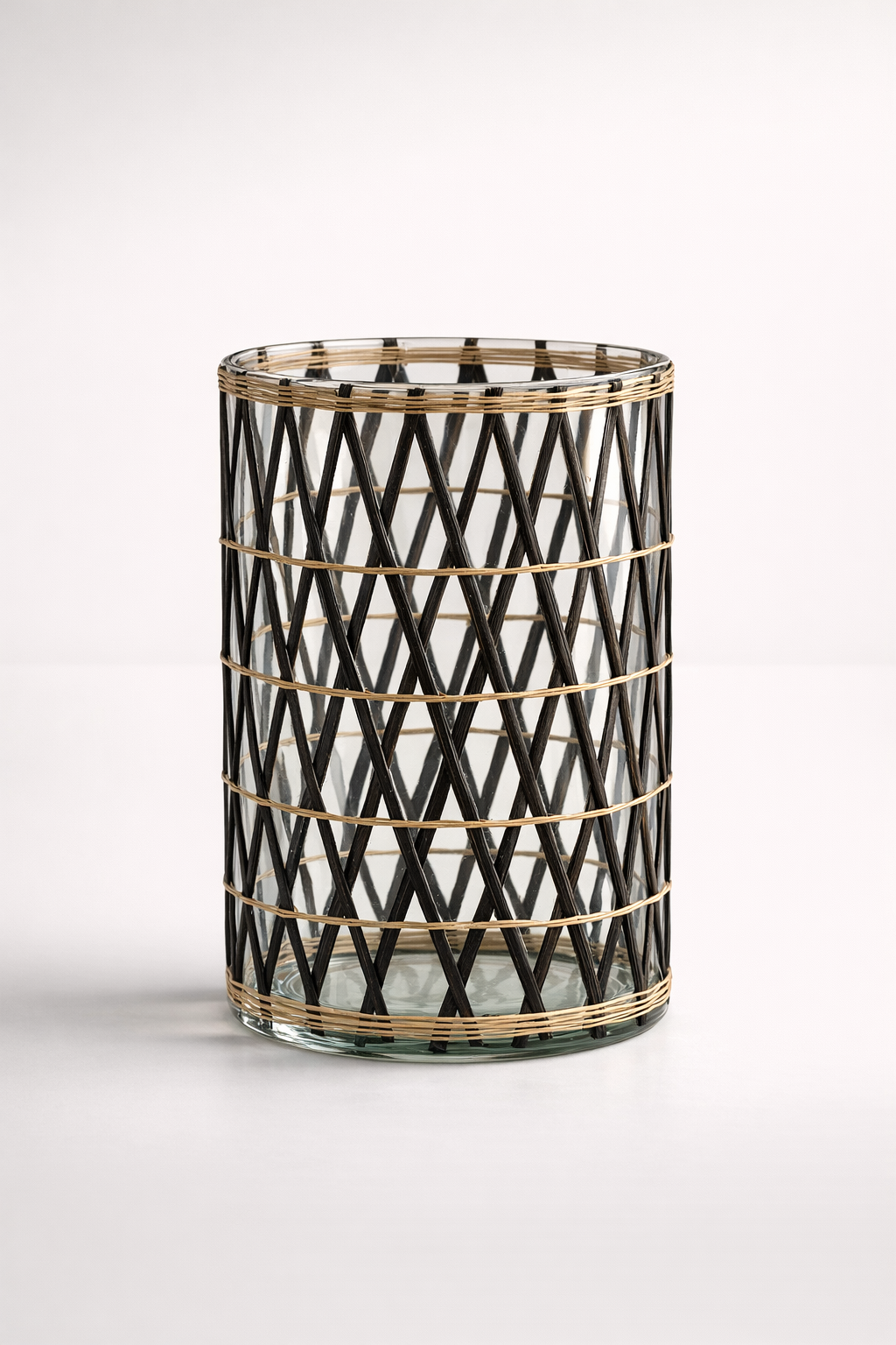 Black Rattan Glass Candle Holder