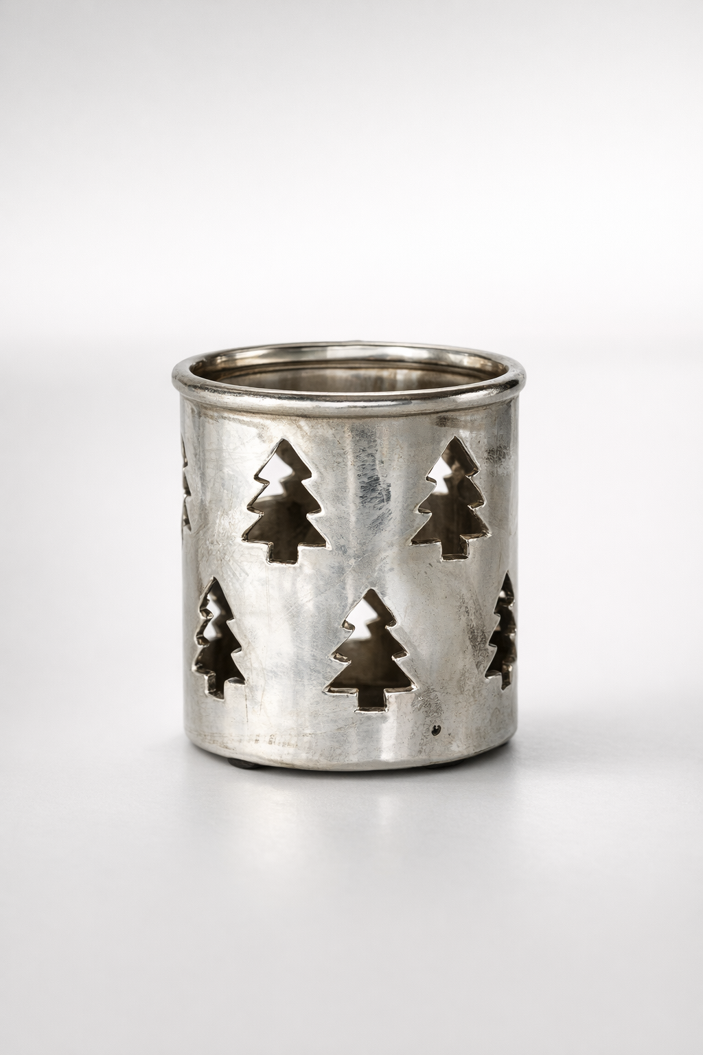 Medium Silver Ceramic Tree Candle Holder