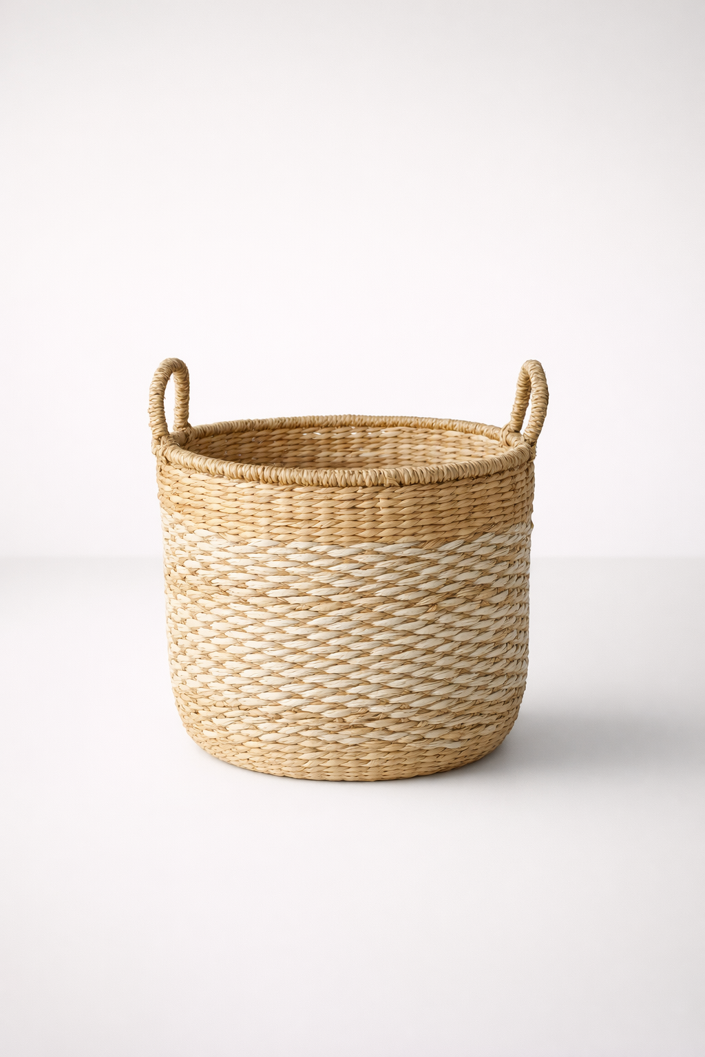 Natural & White Seagrass Basket With Handles