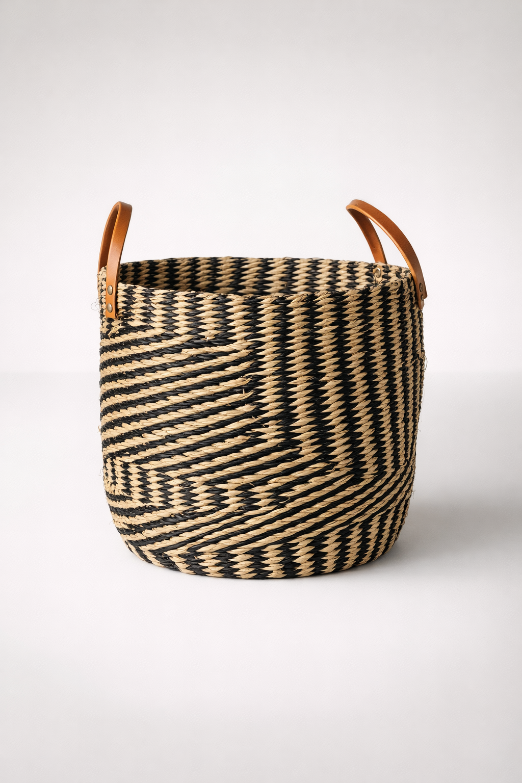 Black & Natural Seagrass Basket With Handles