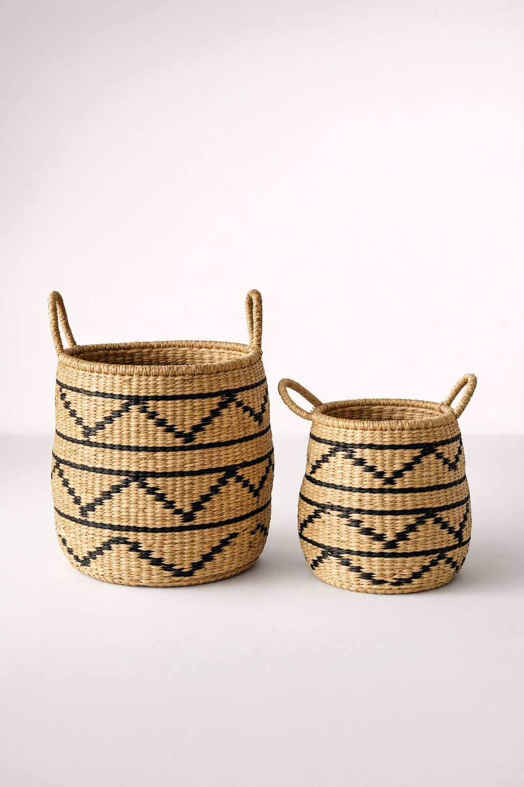 Set Of 2 Black & Natural Zigzag Baskets