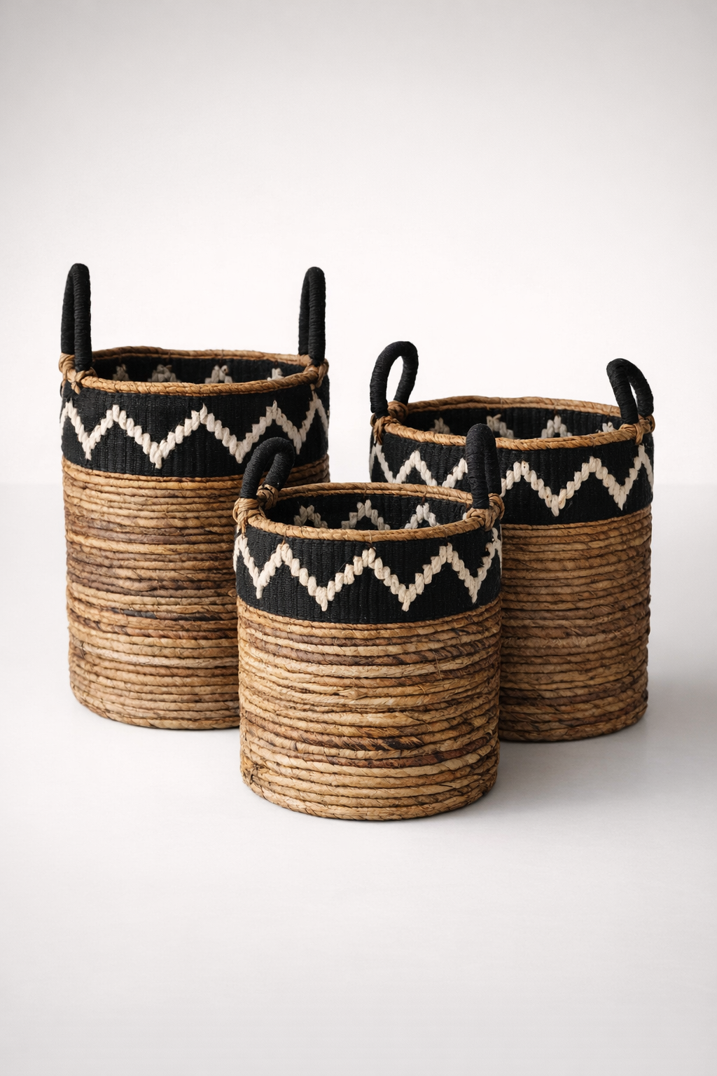 Set Of 3 Black & White Zigzag Baskets