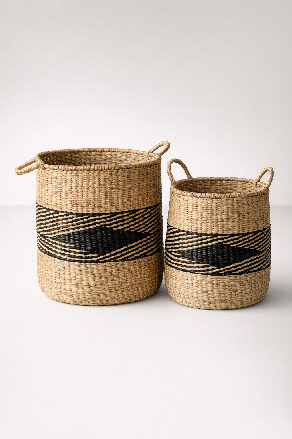 Set Of 2 Black & Natural Baskets