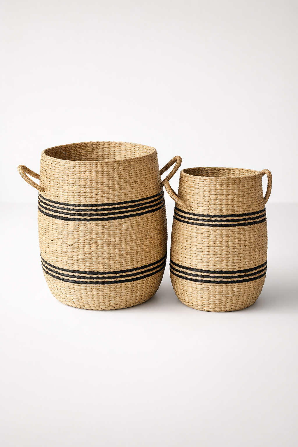Set Of 2 Seagrass Basket Black Stripe
